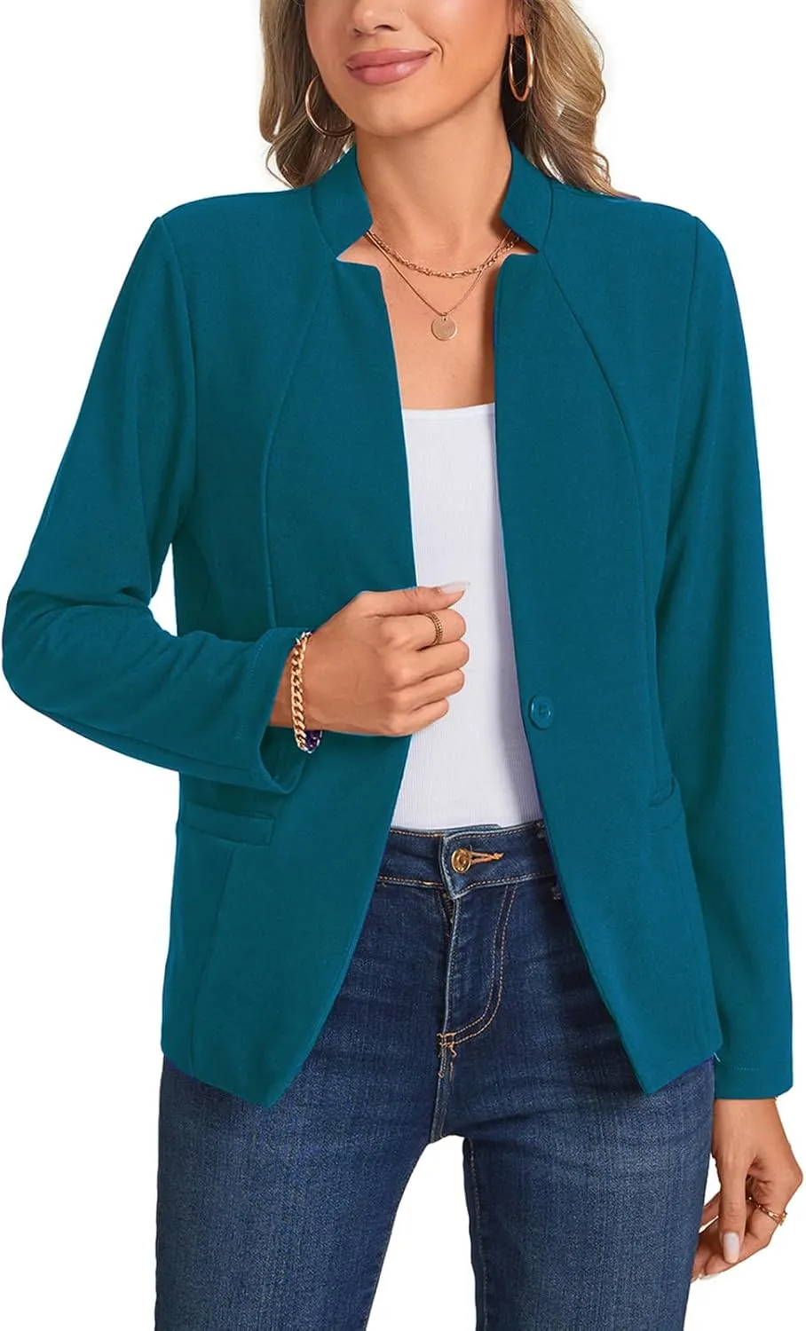 Blazers for Women Casual Long Sleeve Button Front Work Office Blazers Jacket with Pockets 2025, S-2XL
