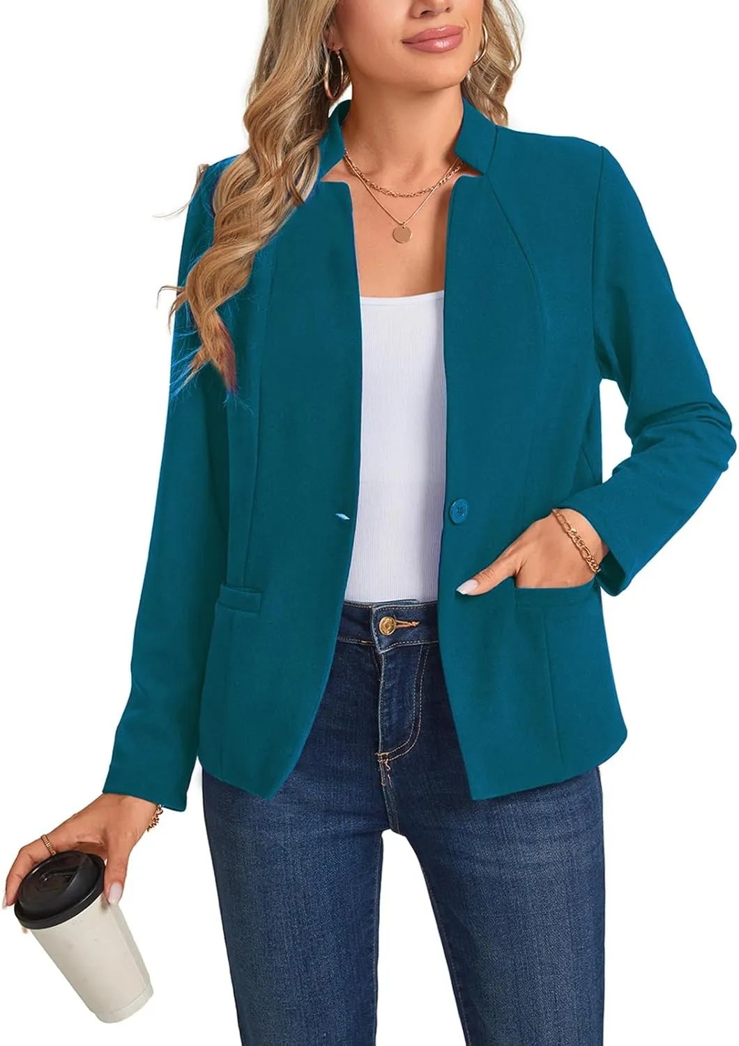 Blazers for Women Casual Long Sleeve Button Front Work Office Blazers Jacket with Pockets 2025, S-2XL