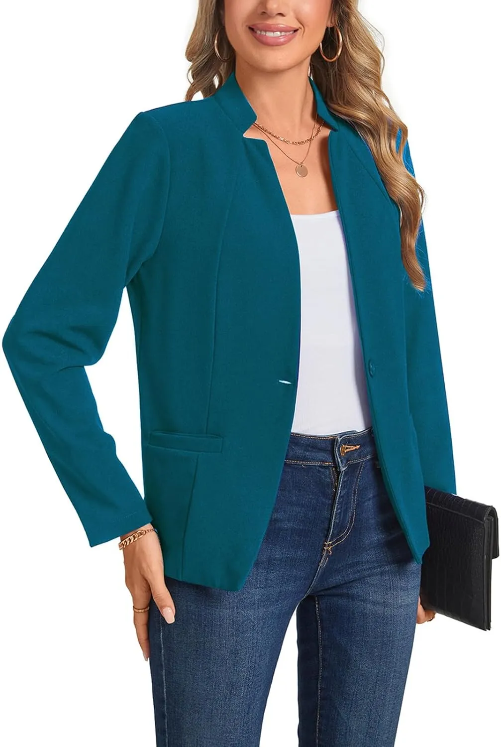 Blazers for Women Casual Long Sleeve Button Front Work Office Blazers Jacket with Pockets 2025, S-2XL