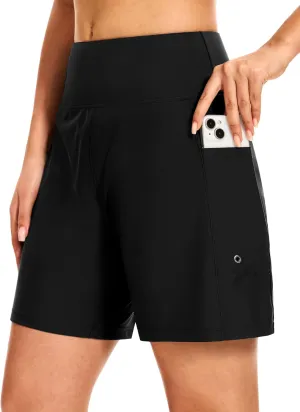 Blouty Women's 7" Long Swim Board Shorts with Pockets Liner High Waisted Quick Dry Beach Swimming Shorts for Women