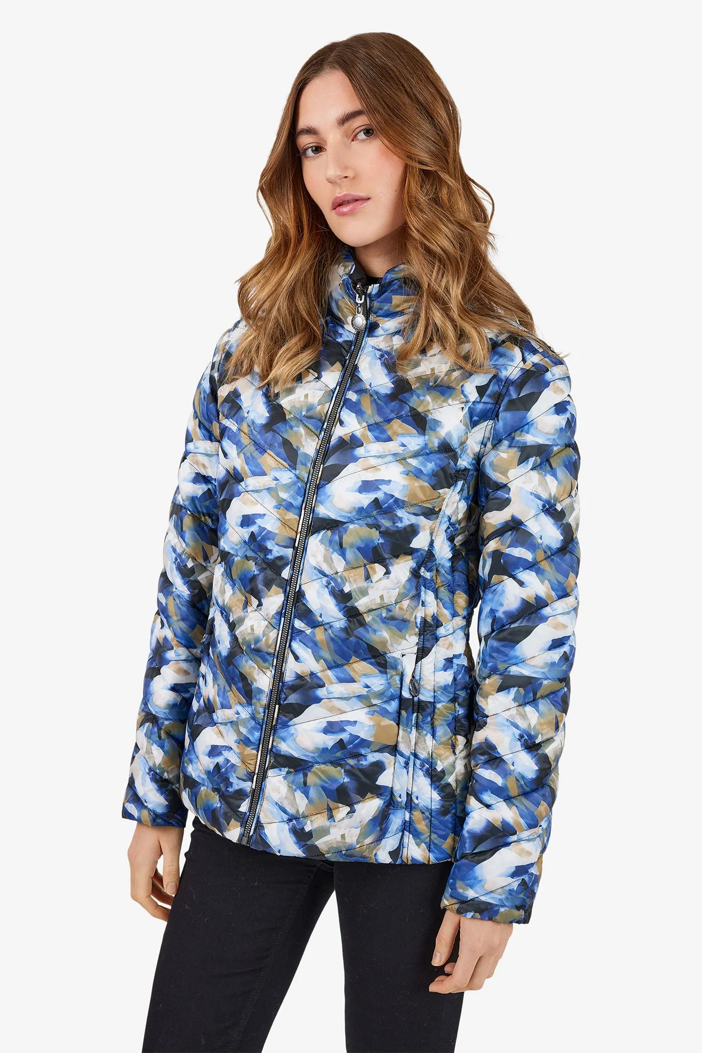 Blue, Khaki & Vanilla Zip-Up Puffer Jacket