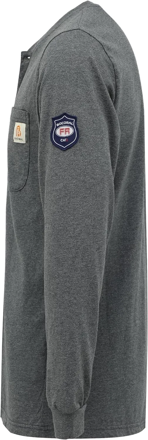BOCOMAL FR Shirts Flame Resistant Shirt 5.5oz 100% Cotton Light Weight CAT2 Fire Retardant Henley Shirts