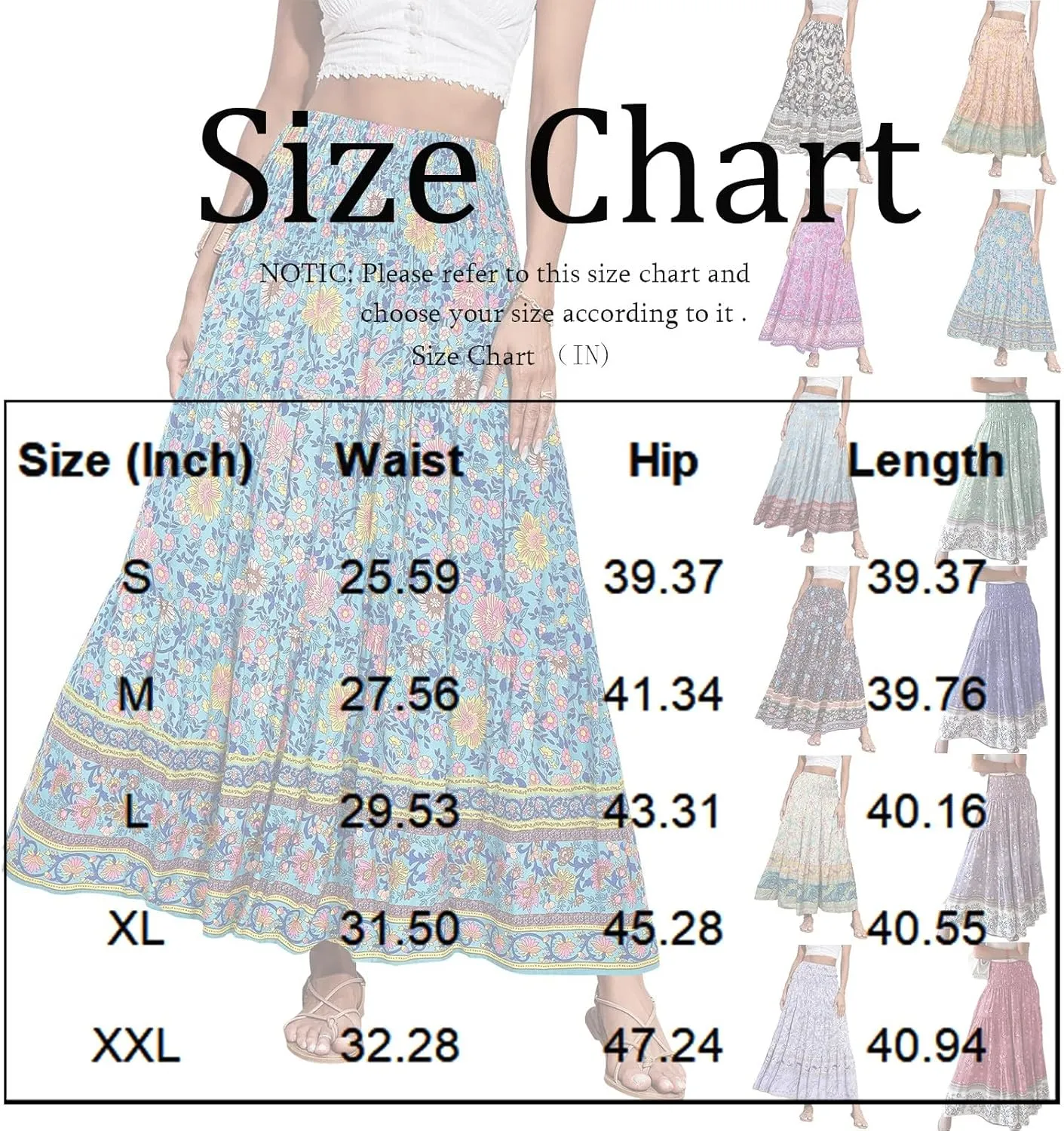Boho Maxi Skirts for Women,2025 Summer Flowy High Waist A Line Vacation Skirt Elegant Pleated Floral Beach Skirts
