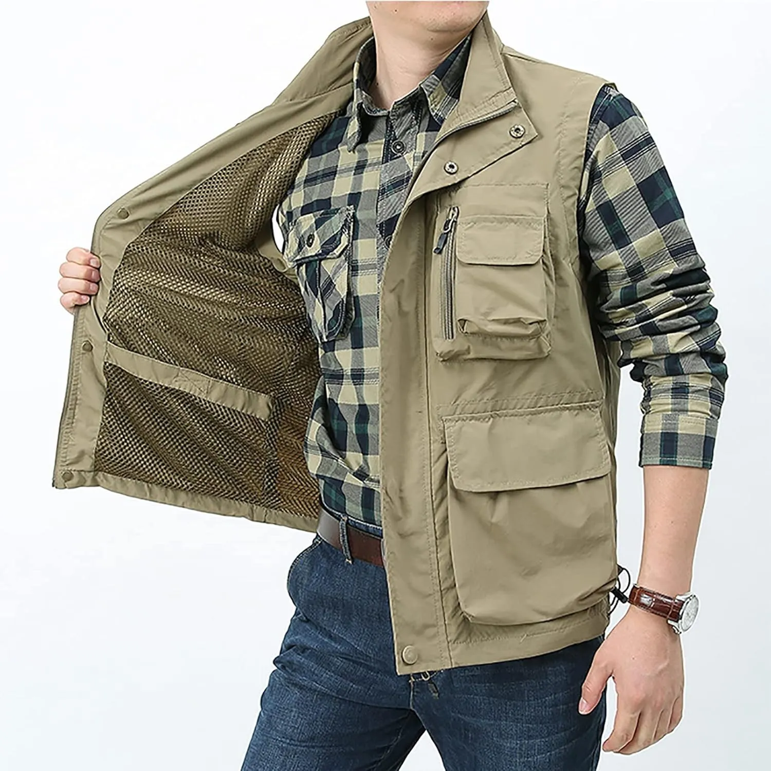 BOOMLEMON Men's Casual Outdoor Work Vest Safari Fishing Shooting Vests Lightweight Travel Cargo Jacket With Multi Pockets