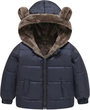 Boys Girls Solid Color Ears Cute Puffer Pocket Children Short Cotton Padded Childrens Coat Snow Coat Boys Snow Coat