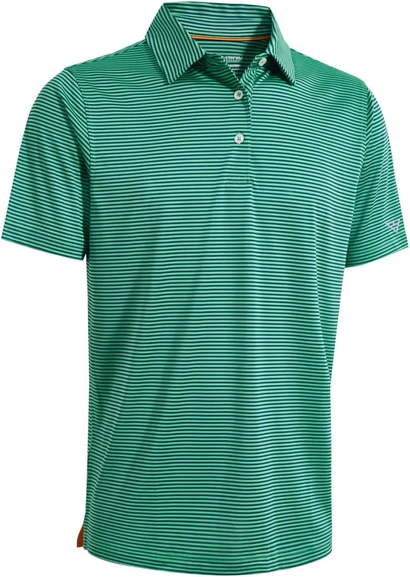 Boys Polo Shirts Short Sleeve Striped Performance Moisture Wicking Dry Fit Golf Shirts for Boys Youth Kids