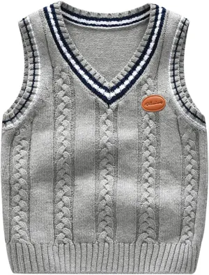 Boys Sweater Vest Cable Knit V-Neck Knitted Uniform Toddler Kids Girls Clothes Dress Vests
