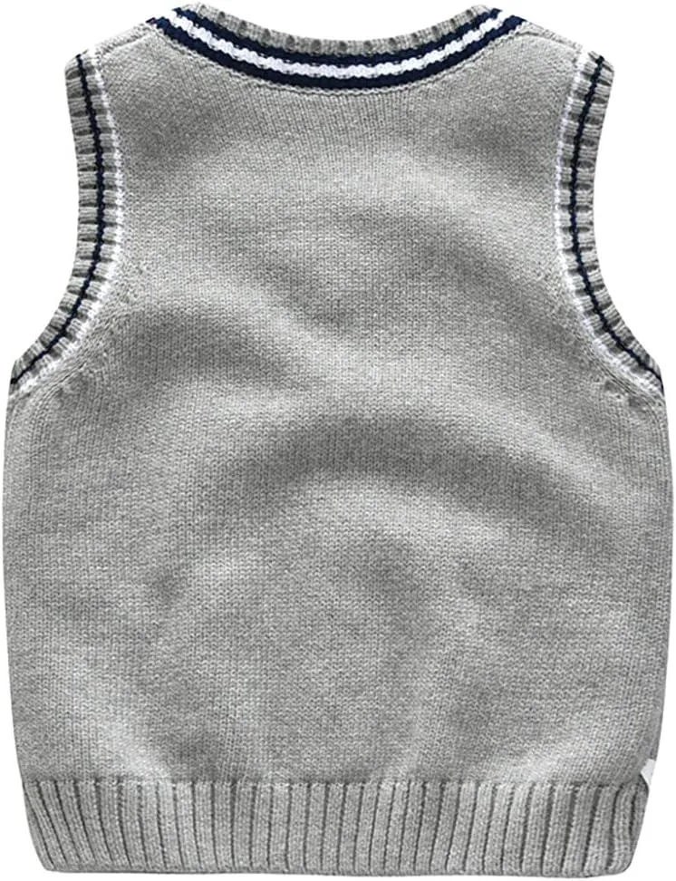 Boys Sweater Vest Cable Knit V-Neck Knitted Uniform Toddler Kids Girls Clothes Dress Vests