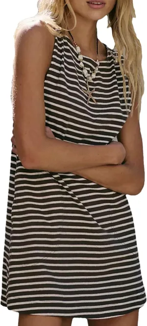 Bozanly Summer Sleeveless Striped Dresses for Women 2025 Cute Beach Mini Tank Sundresses with Pockets