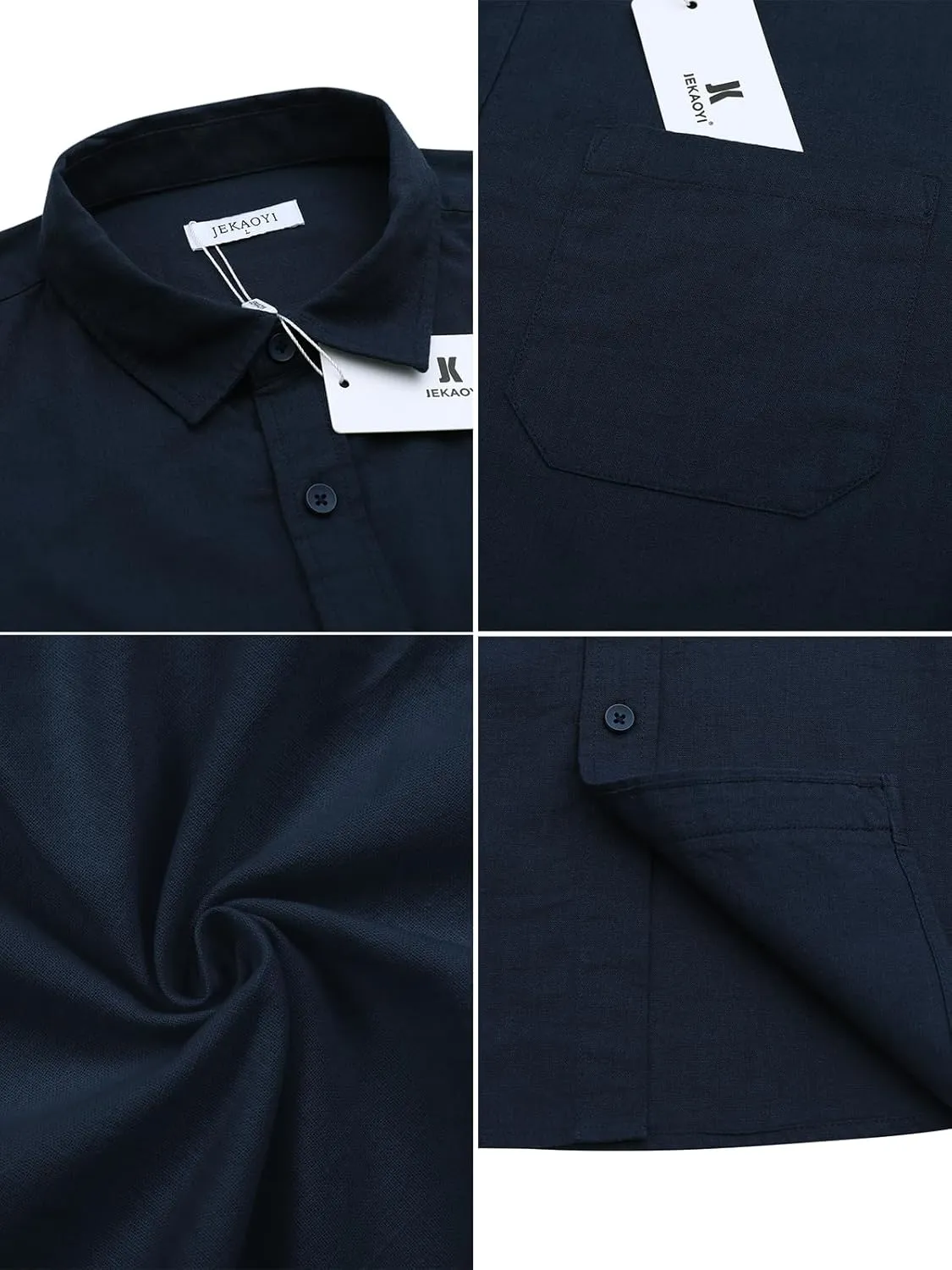 Button Down Linen Shirts for Men Casual Long Sleeve Regular Fit Cotton Beach Shirts with Pocket