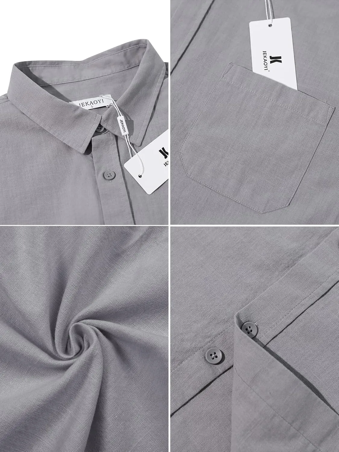 Button Down Linen Shirts for Men Casual Long Sleeve Regular Fit Cotton Beach Shirts with Pocket