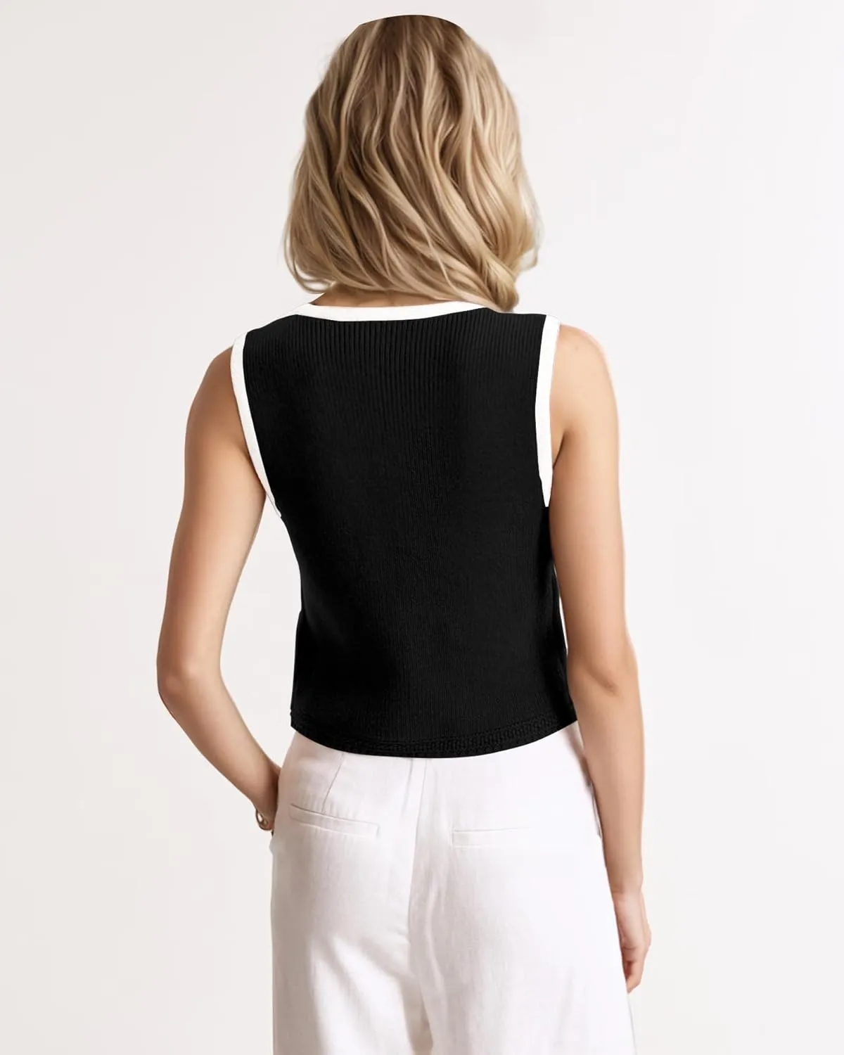 Button Up Sweater Vest for Women 2024 V Neck Sleeveless Tank Tops Cardigan Vests