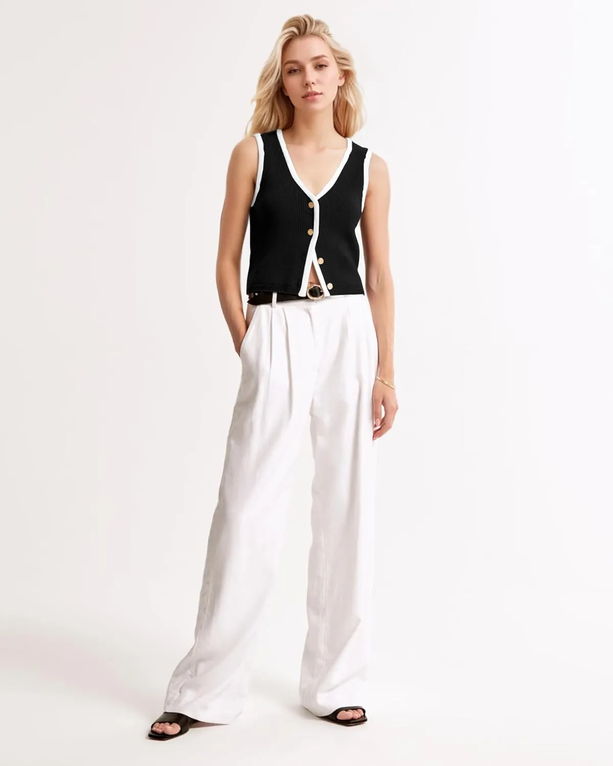Button Up Sweater Vest for Women 2024 V Neck Sleeveless Tank Tops Cardigan Vests
