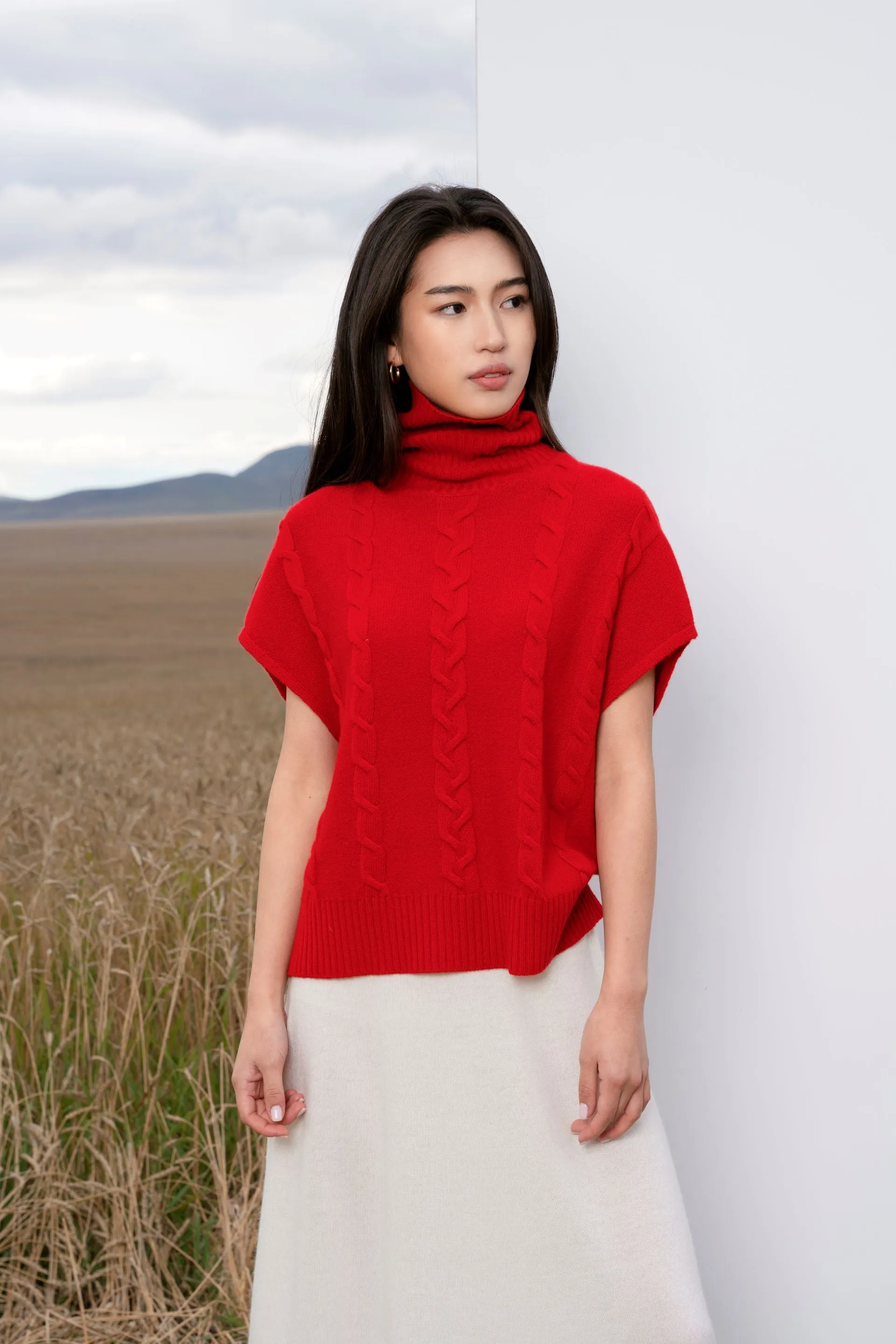 Cable-knit Turtleneck Vest