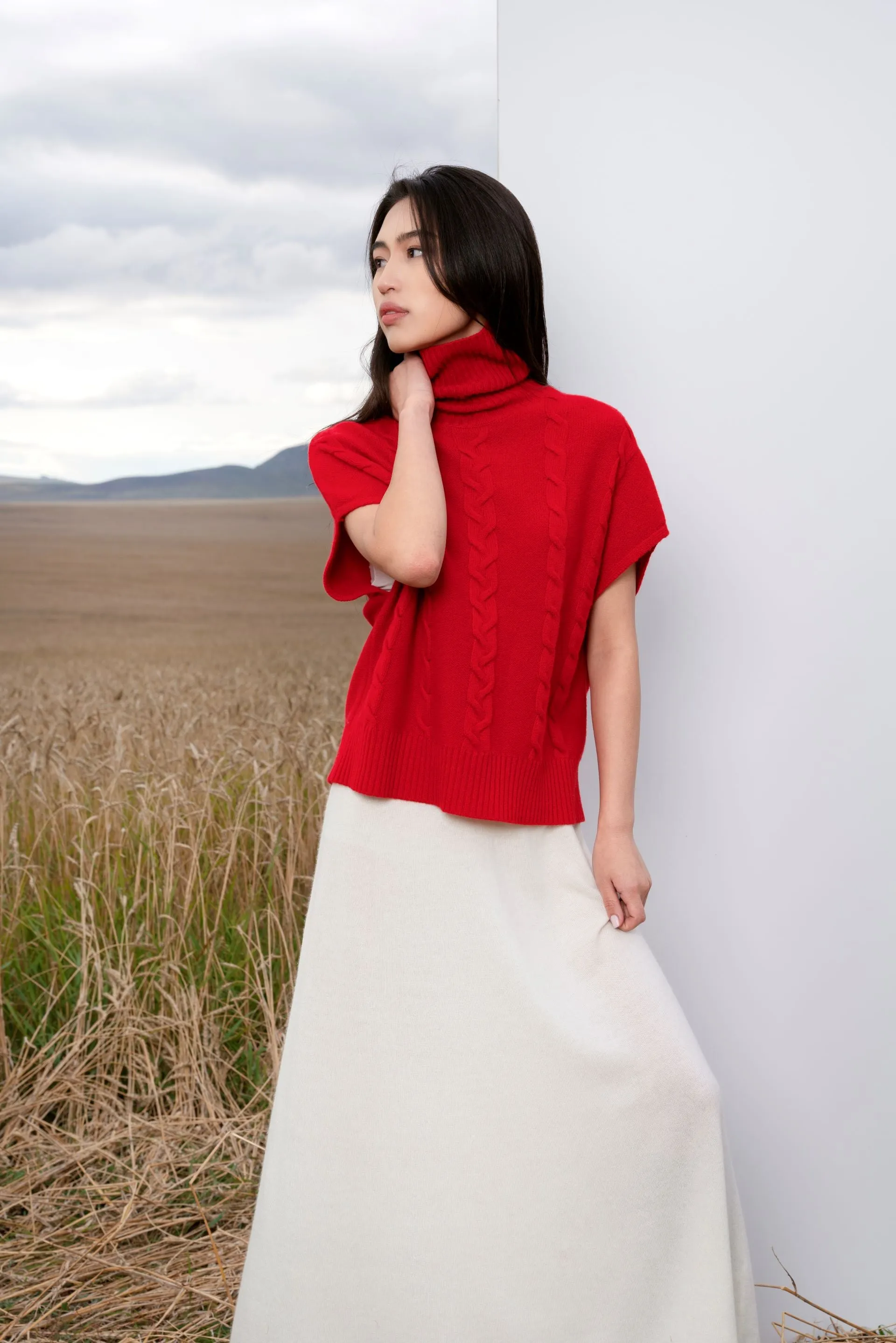 Cable-knit Turtleneck Vest
