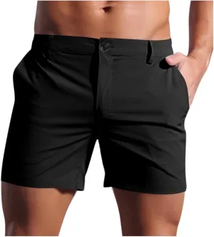 Casual Shorts for Men Flat Front Chinos Bermuda Pull On Shorts 5 Inch Dressy Casual Vacation Beach Summer Clothes