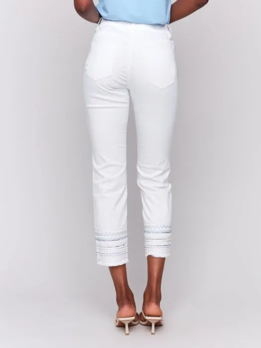 Charlie B White Embroidery Hem Ringspun Stretch Denim Pants