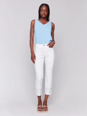 Charlie B White Embroidery Hem Ringspun Stretch Denim Pants