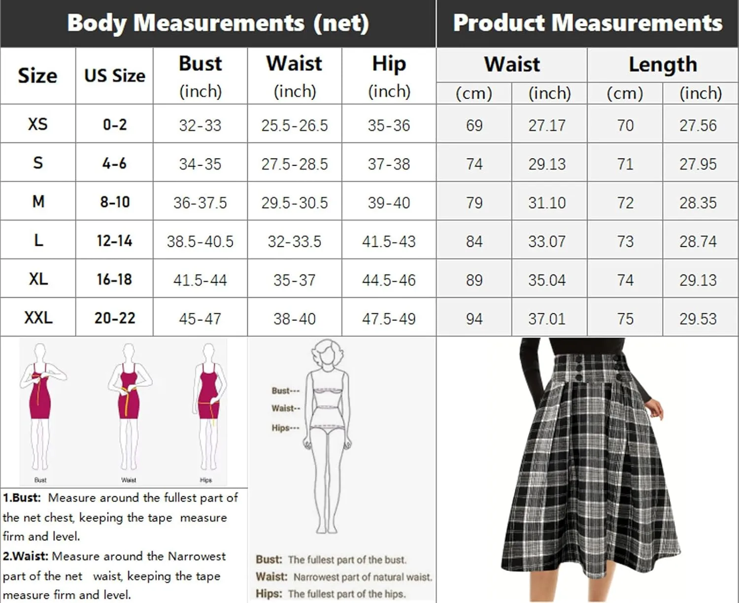 CHARTOU Women's Mid Long Elastic High Waisted Plaid A Line Skirt Pleated Casual Work Ladies Midi Skirts