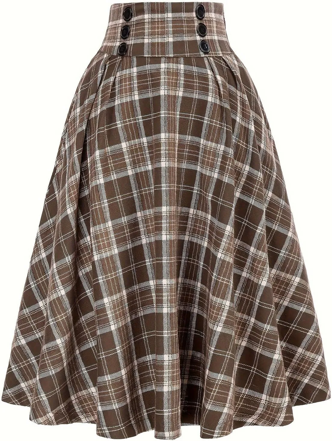 CHARTOU Women's Mid Long Elastic High Waisted Plaid A Line Skirt Pleated Casual Work Ladies Midi Skirts