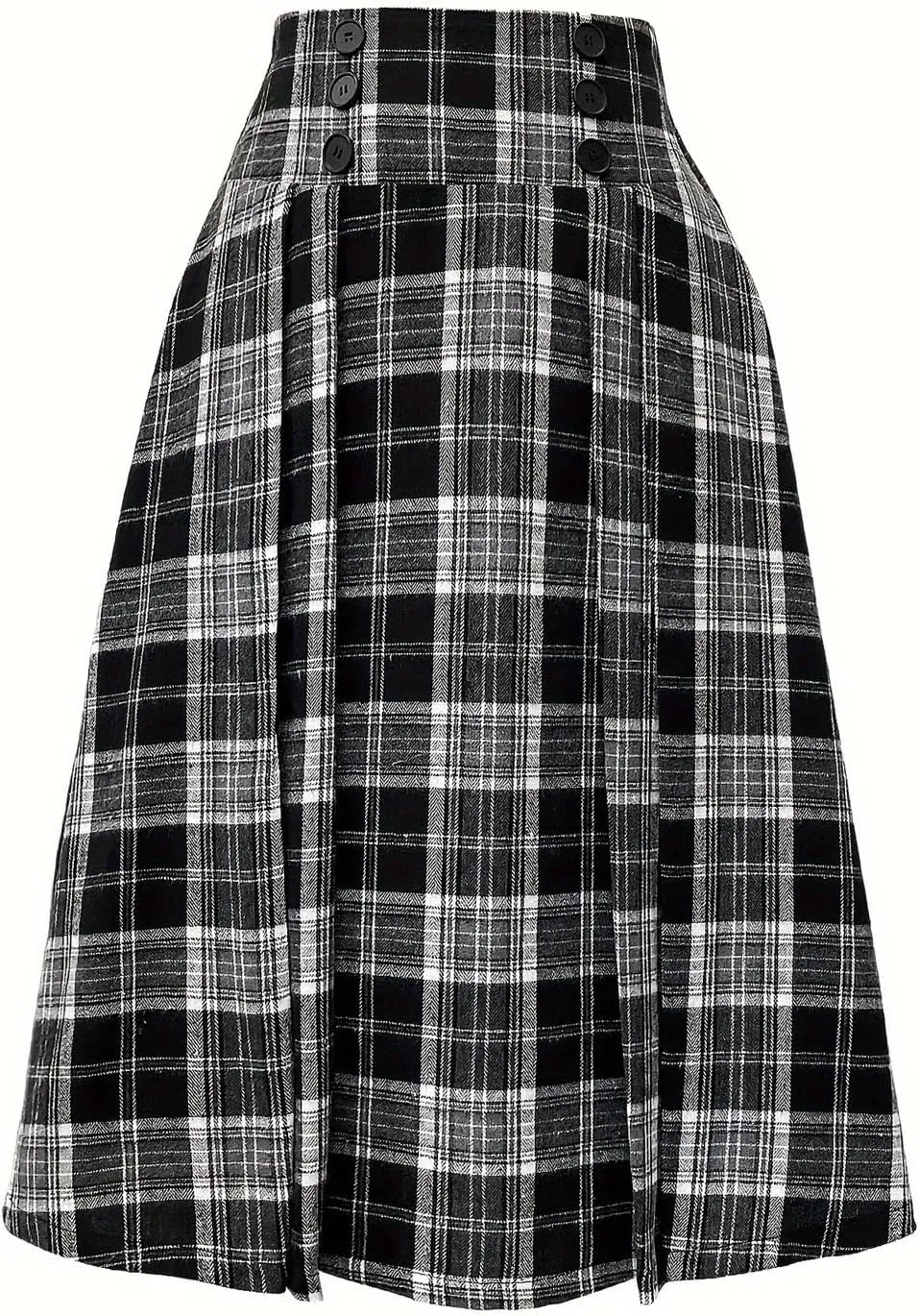 CHARTOU Women's Mid Long Elastic High Waisted Plaid A Line Skirt Pleated Casual Work Ladies Midi Skirts