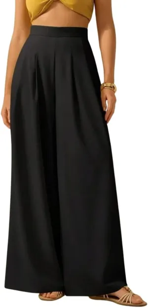 chouyatou Women's Casual Floral Print Wide Leg Beach Palazzo Pants Boho High Elastic Waist Dressy Culottes Trousers