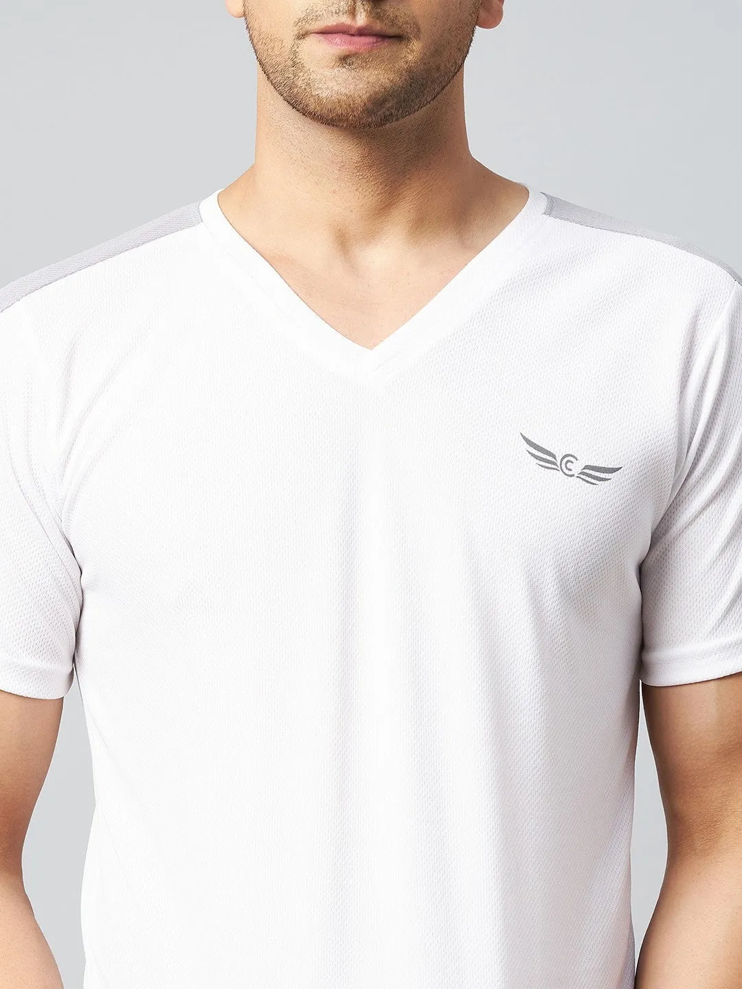 Color Block V Neck T-shirt (White) (Pack of 1)