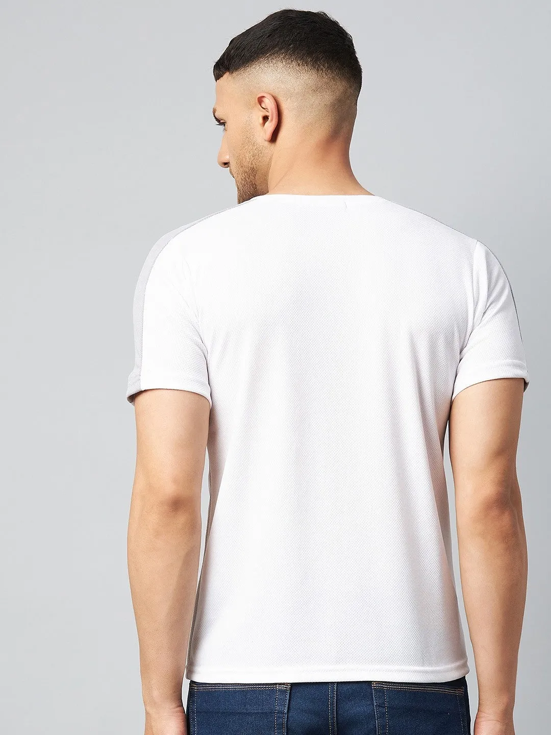 Color Block V Neck T-shirt (White) (Pack of 1)