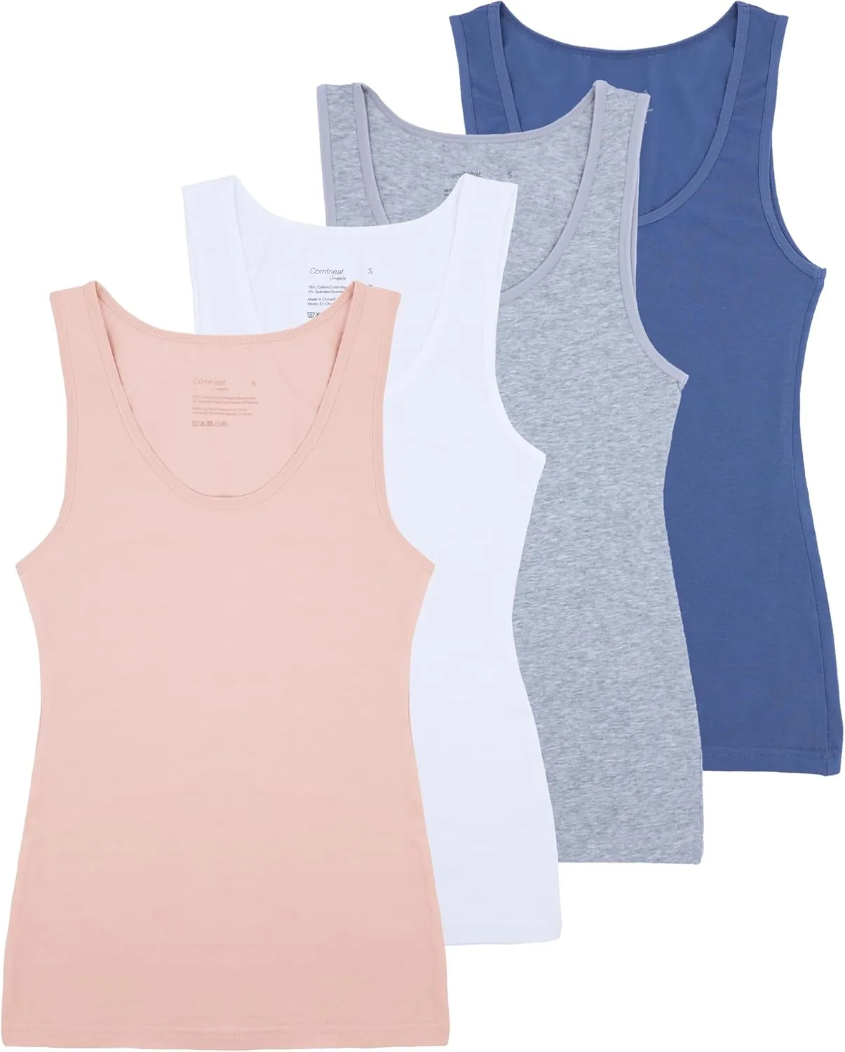Comfneat Women's 4-Pack Slim-Fit Basic Tanks Cotton Casual Comfy Top Underwear Vests