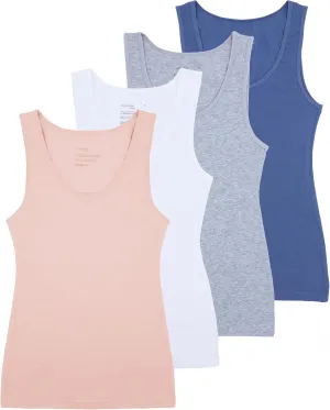 Comfneat Women's 4-Pack Slim-Fit Basic Tanks Cotton Casual Comfy Top Underwear Vests