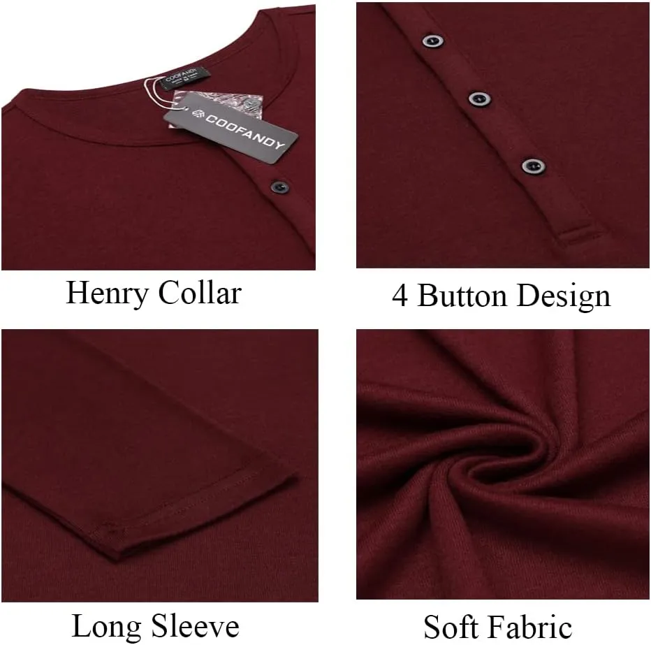 COOFANDY Men's 2Pack Slim Fit Henley Shirts Long Sleeve Lightweight Fashion Casual Cotton Basic T Shirts