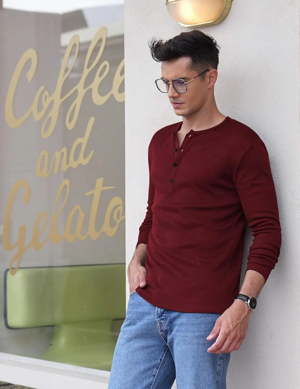 COOFANDY Men's 2Pack Slim Fit Henley Shirts Long Sleeve Lightweight Fashion Casual Cotton Basic T Shirts