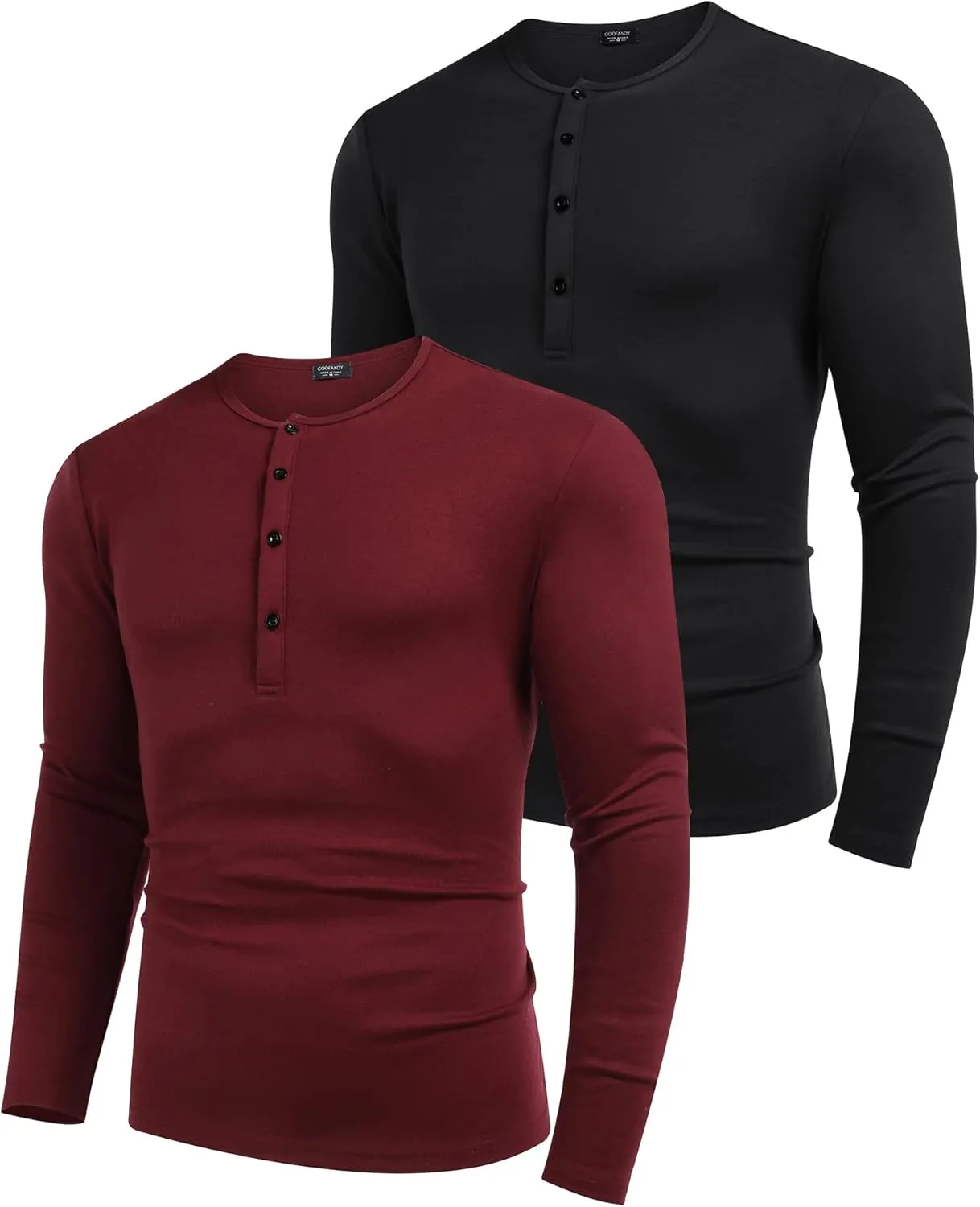 COOFANDY Men's 2Pack Slim Fit Henley Shirts Long Sleeve Lightweight Fashion Casual Cotton Basic T Shirts