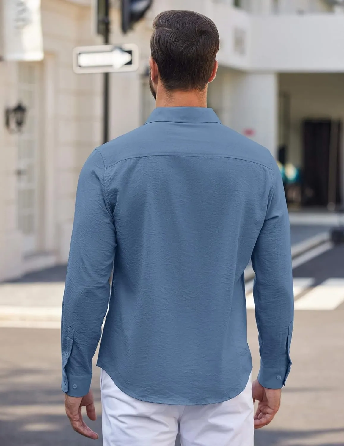 COOFANDY Men's Casual Long Sleeve Button Down Shirts Linen Dress Shirt Beach Summer Shirts with Pocket