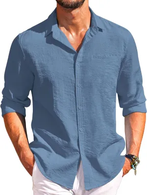 COOFANDY Men's Casual Long Sleeve Button Down Shirts Linen Dress Shirt Beach Summer Shirts with Pocket