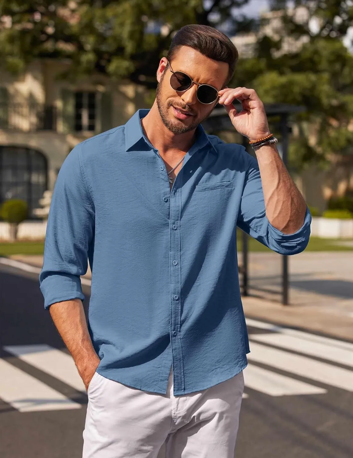 COOFANDY Men's Casual Long Sleeve Button Down Shirts Linen Dress Shirt Beach Summer Shirts with Pocket
