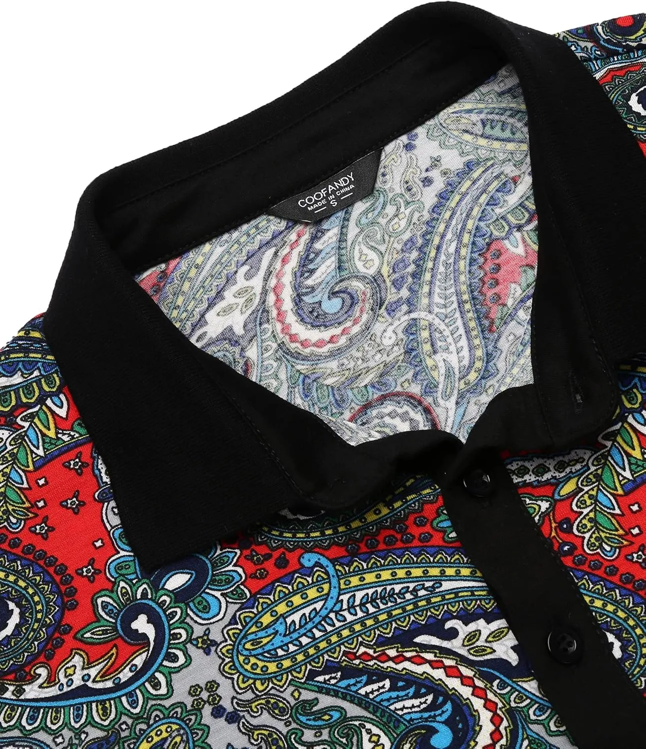 COOFANDY Mens Casual Short Sleeve Polo Shirts Slim Fit Paisley Polo T Shirts Floral Print Shirt