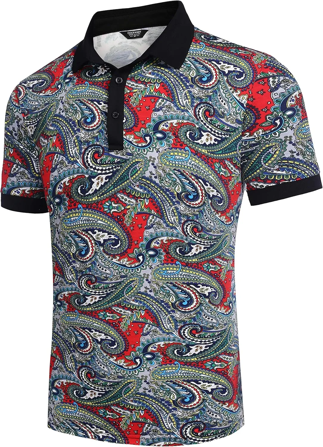 COOFANDY Mens Casual Short Sleeve Polo Shirts Slim Fit Paisley Polo T Shirts Floral Print Shirt