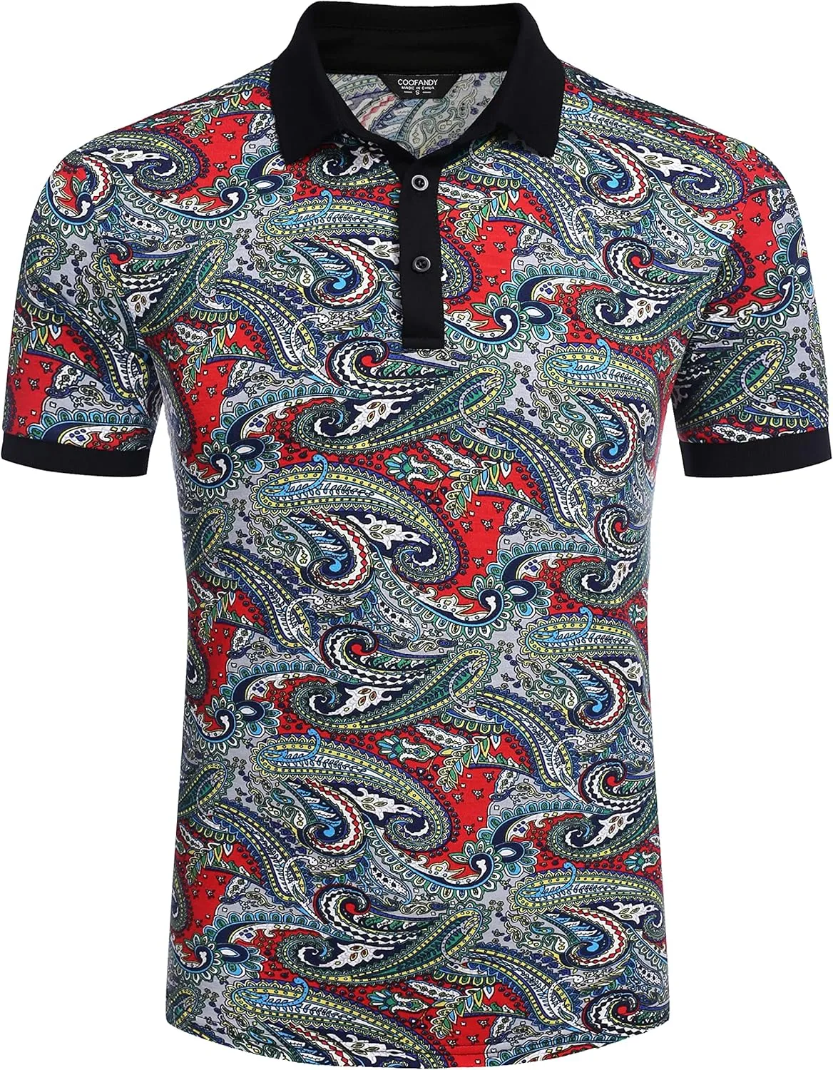 COOFANDY Mens Casual Short Sleeve Polo Shirts Slim Fit Paisley Polo T Shirts Floral Print Shirt