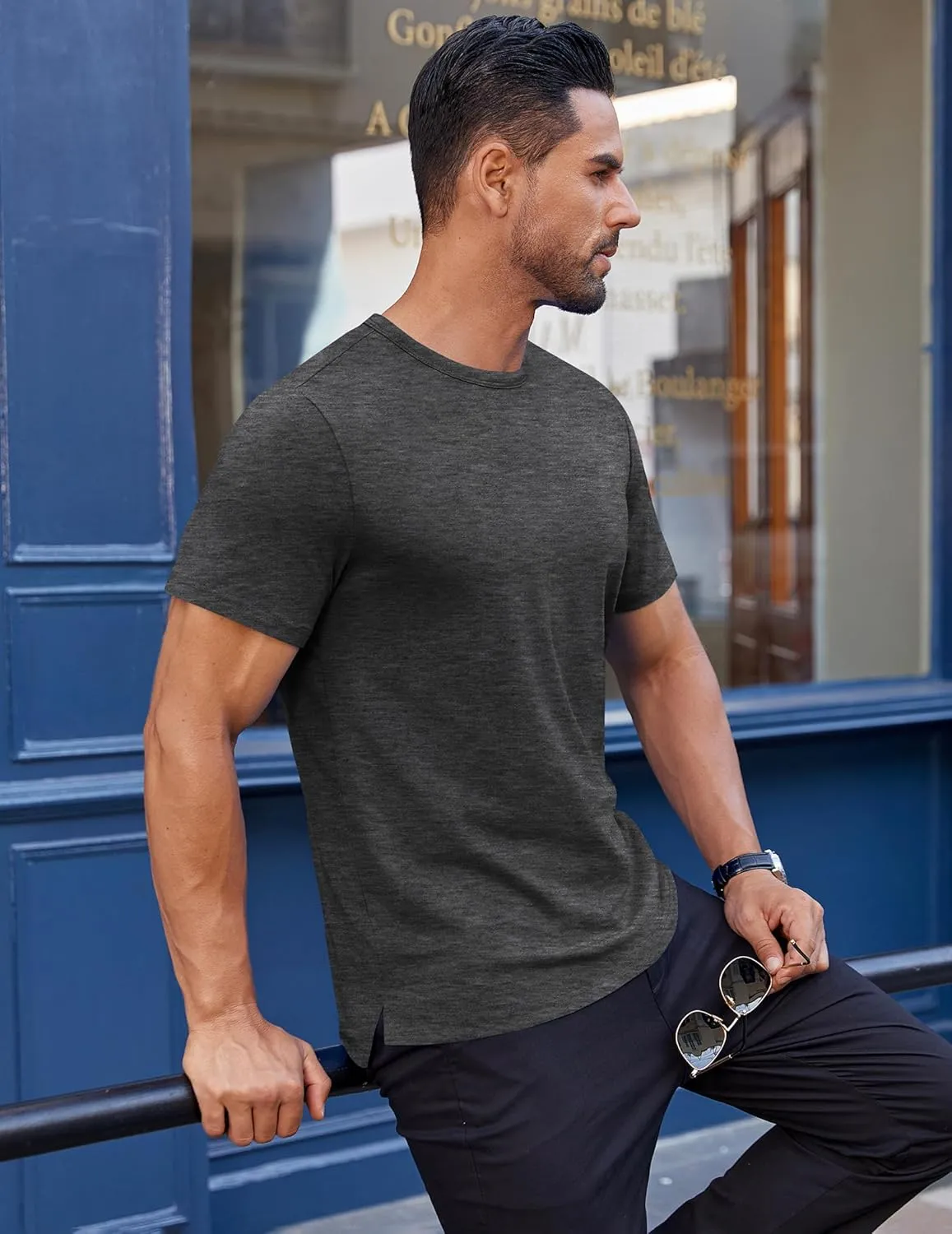 COOFANDY Men's Cotton T-Shirt Short Sleeve Crew Neck Tee Shirts Casual Solid Basic Tops