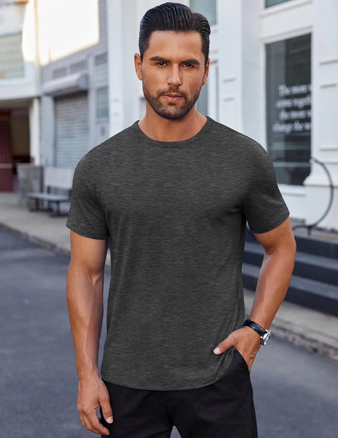 COOFANDY Men's Cotton T-Shirt Short Sleeve Crew Neck Tee Shirts Casual Solid Basic Tops