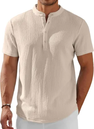 COOFANDY Men's Henley Shirt Short Sleeve Stand Collar Summer Casual Beach Hippie T-Shirts