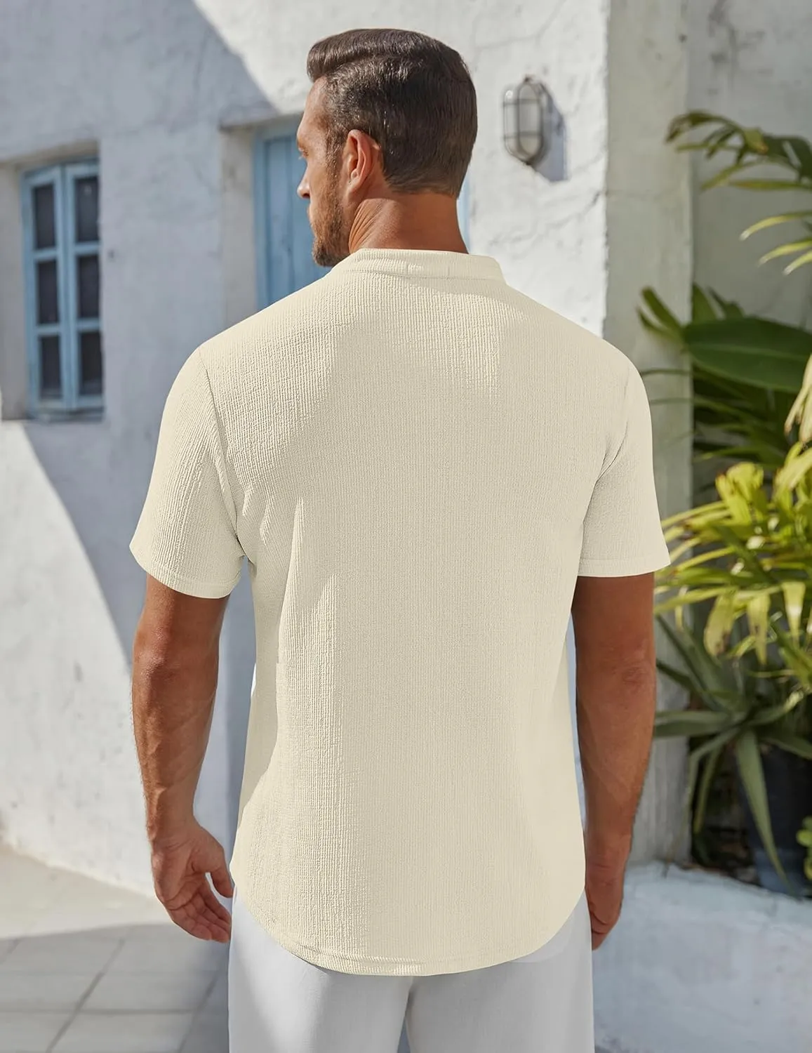 COOFANDY Men's Henley Shirt Short Sleeve Stand Collar Summer Casual Beach Hippie T-Shirts