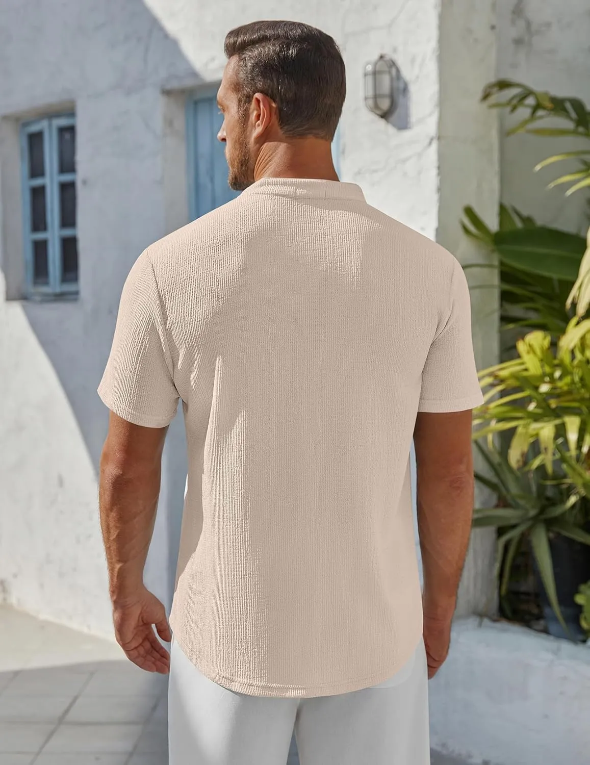 COOFANDY Men's Henley Shirt Short Sleeve Stand Collar Summer Casual Beach Hippie T-Shirts