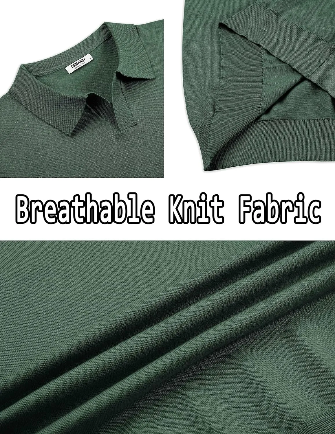 COOFANDY Mens Knit Polo Shirts V Neck Short Sleeve Stretch Polo T Shirt Casual Golf Shirts