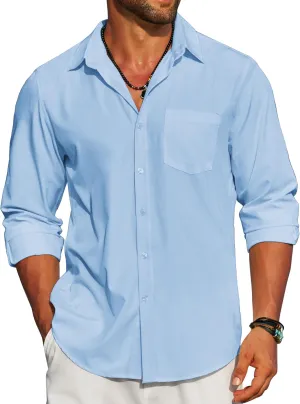 COOFANDY Men's Linen Long Sleeve Shirts Casual Button Down Untucked Shirt Vacation Wedding Shirts with Pocket