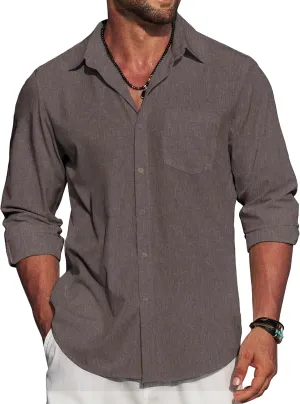 COOFANDY Men's Linen Long Sleeve Shirts Casual Button Down Untucked Shirt Vacation Wedding Shirts with Pocket