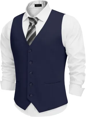 COOFANDY Men's Linen Vest Casual Linen Slim Fit Suit Vests Dress Waistcoat Wedding Business Prom