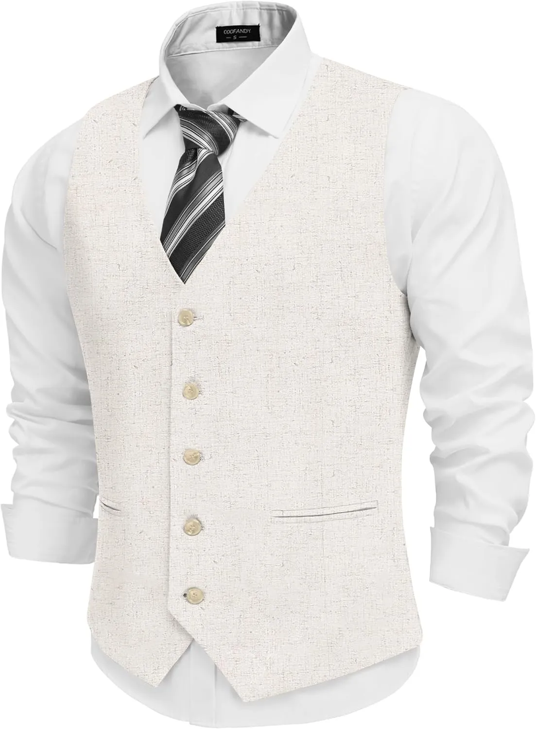 COOFANDY Men's Linen Vest Casual Linen Slim Fit Suit Vests Dress Waistcoat Wedding Business Prom