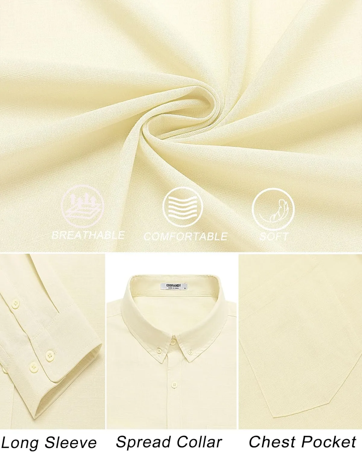 COOFANDY Men's Long Sleeve Button Down Shirts Casual Cotton Linen Shirts Summer Beach Shirt with Pocket